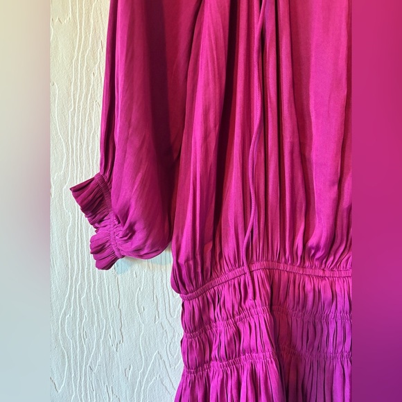Anthropologie Current Air Los Angeles Magenta Fuchsia Pink Ruffle Pleated Dress - Picture 9 of 13